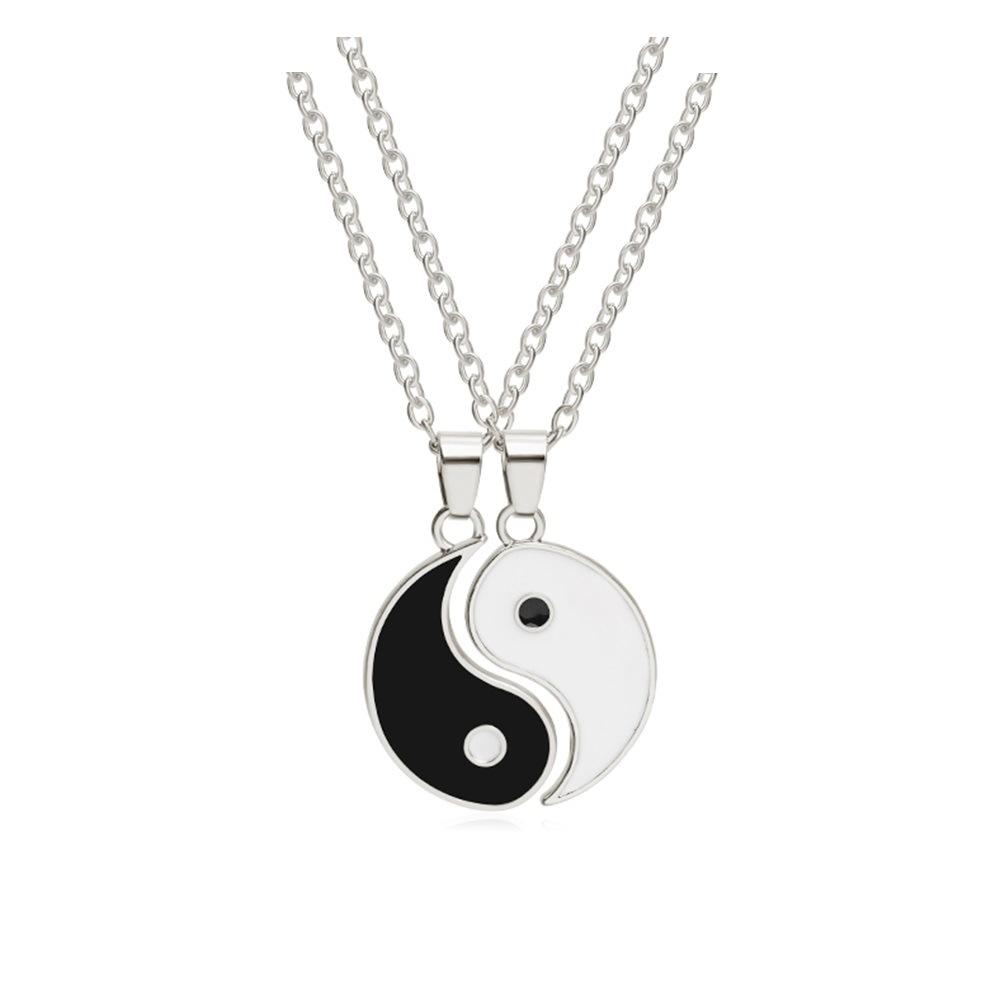 

2Pcs Tai Chi Yin Yang Eight Trigrams Pendant Necklaces Set for Couple Copper Color Chain Matching Lover Choker Collar Gift