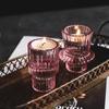 Clear Double Head Candle Holder Vertical Pattern Glass Candle Holder  Home Decoration