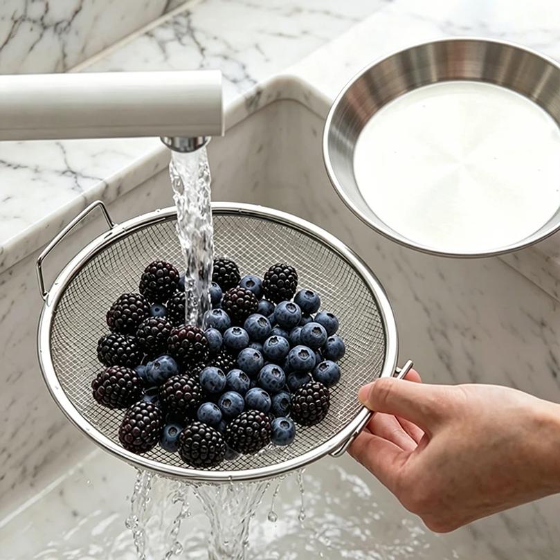 Polished Stainless Steel Oil Filter Tray, Reusable Round Mesh Basket for Frying/Grilling,All-Season Kitchen Strainer with Handle