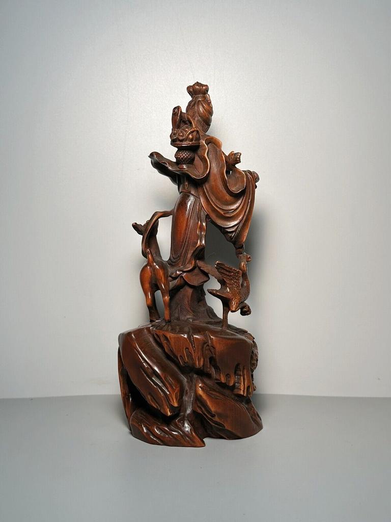 Chinese Antique Vintage Boxwood Carved Beautiful Goddess Statue Nice Sculpture