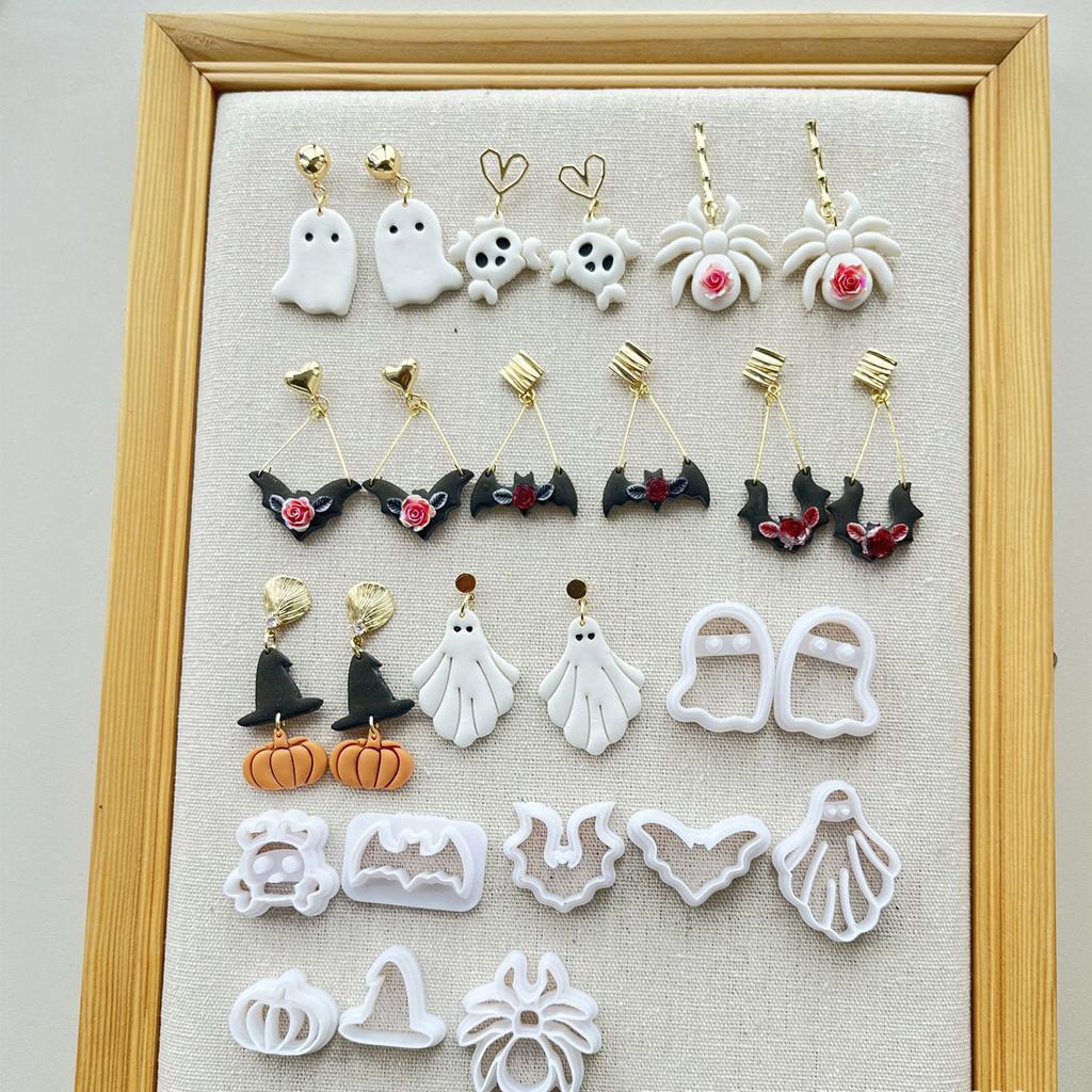 10 ks Halloweenská tématika Vykrajovátka na hlínu Hliněné formičky pro výrobu šperků Netopýr Pavouk Lebka Hliněné formičky na náušnice pro výrobu náušnic