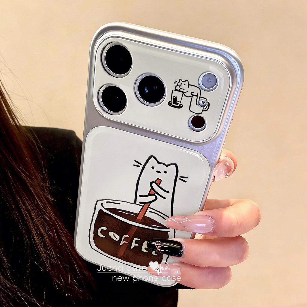 Applicable to Apple 17promax mobile phone case cartoon fun cute iphone15 new fashion coffee main cat