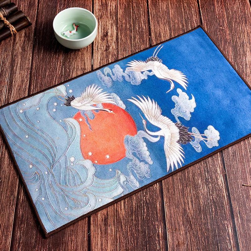 1Pc 16x29cm Colored Tea Towel Teahouse Household Creative Antique Absorbent Suede Tea Mat Printing China-Chic Tea Cloth