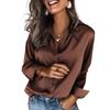 Women's Satin Silk Long Sleeve Shirt Business Casual Blouse Top