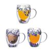 Double-layer Glass Mugs with Dry Flower and Handle for Coffee, Cocktails Elegant Glasses Cup for Entertaining Guest