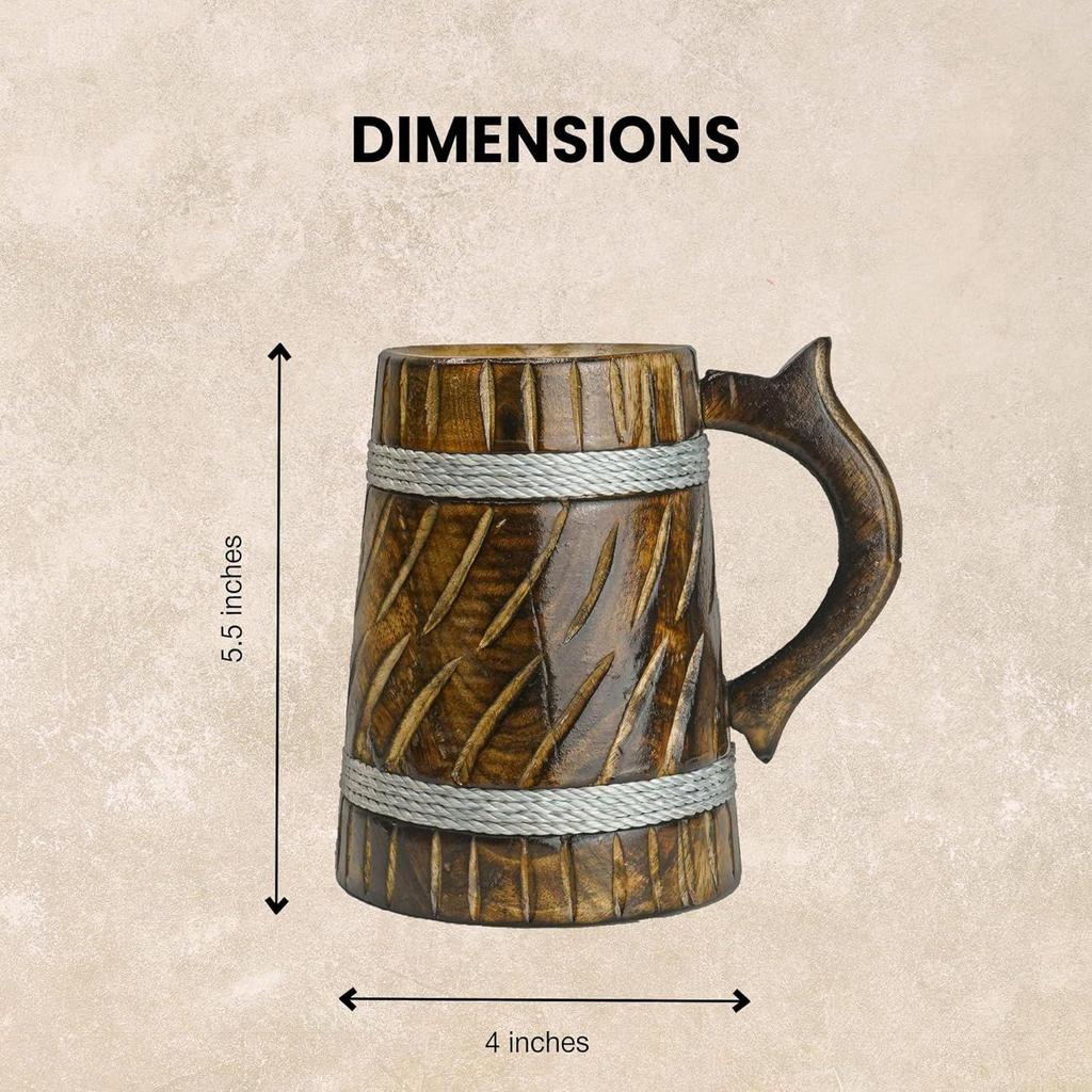 Handmade Wooden Beer Mug, Mango Wood with Sheesham Finish, Barrel Style, Lightweight & Durable, for Craft Beer