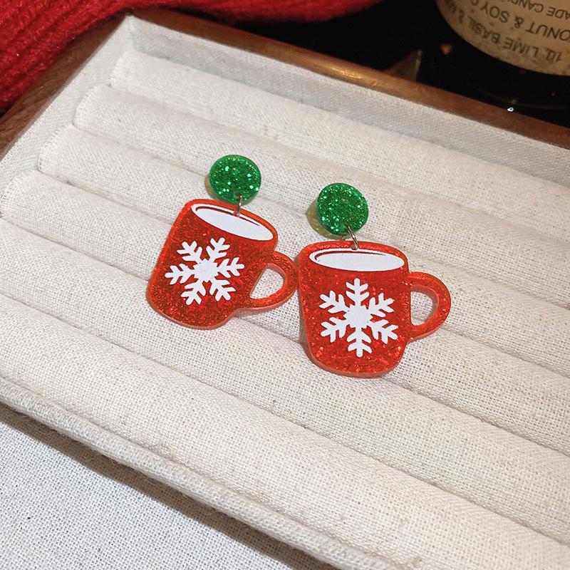 Festive Red Bow & Silver Needle Christmas Heart Hoop Earrings for Women