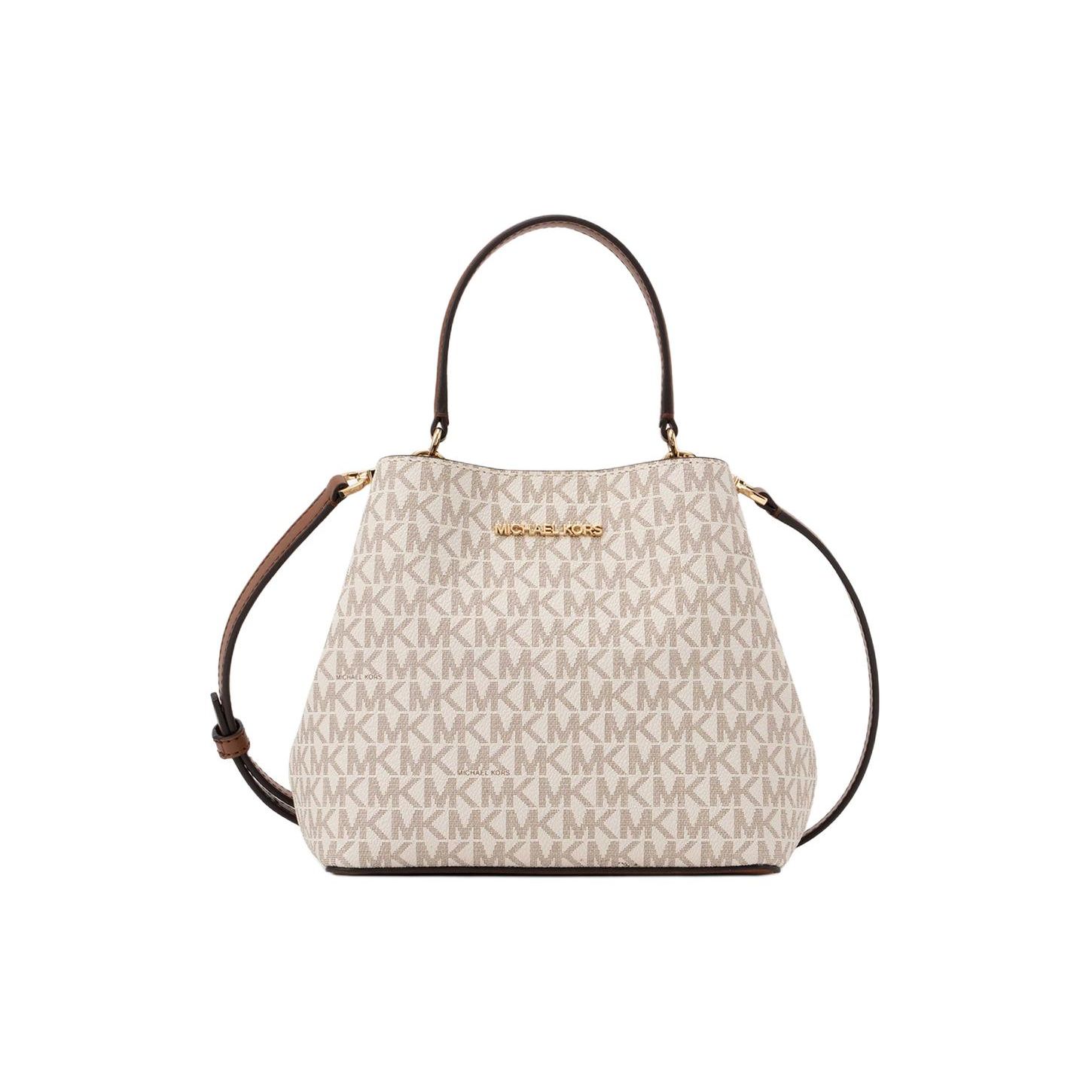 Michael Kors Women's Mk Pratt Logo Print Adjustable Detachable Shoulder Strap Magnetic Closure Coated Canvas Bucket Bag Bags Vanilla 35S4g3fm5b-Vanilla