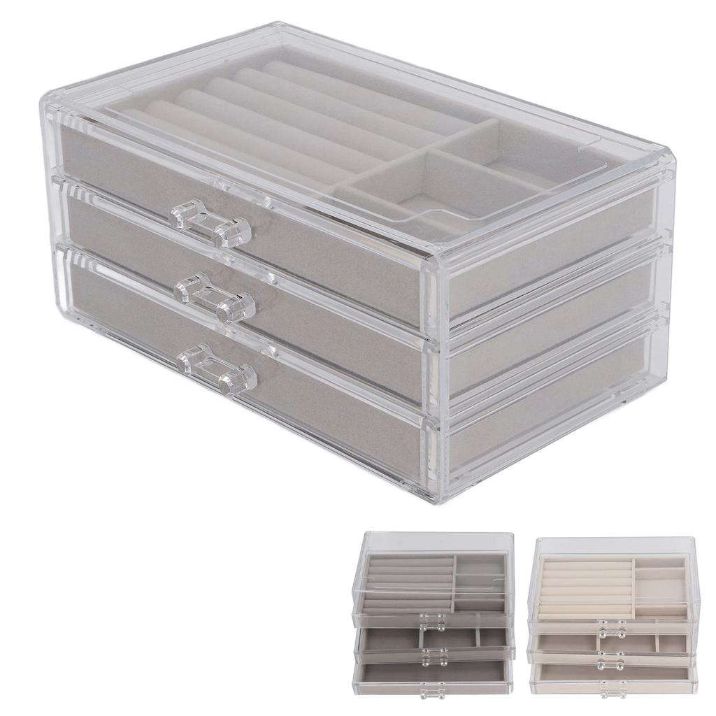 Clear Earring Storage Organizer with 3 Drawers Flannel Lining Jewelry Display Holder Stand for Earri