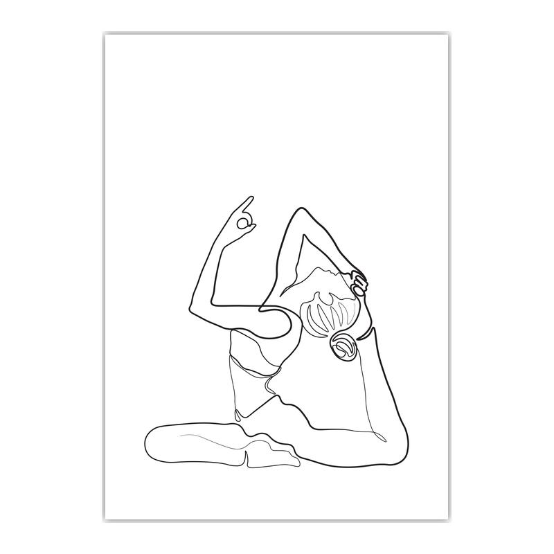 Black White Line Wall Art, Modern Woman Yoga Canvas Painting, Nordic Minimalist Poster Print for Living Room Bedroom Wall Decor
