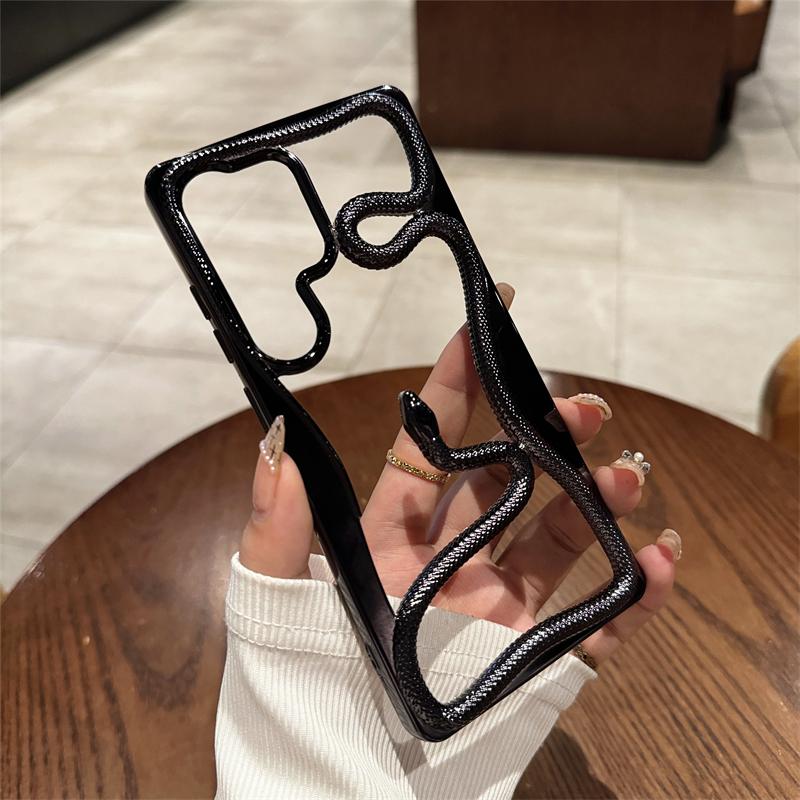 3D Schlangen Handyhülle für Samsung Galaxy S25 Ultra S24 S23 FE S22 A56 A36 A26 A06 A16 A55 A54 A15 A14 Galvanisiert Hohl Stoßstangenabdeckung
