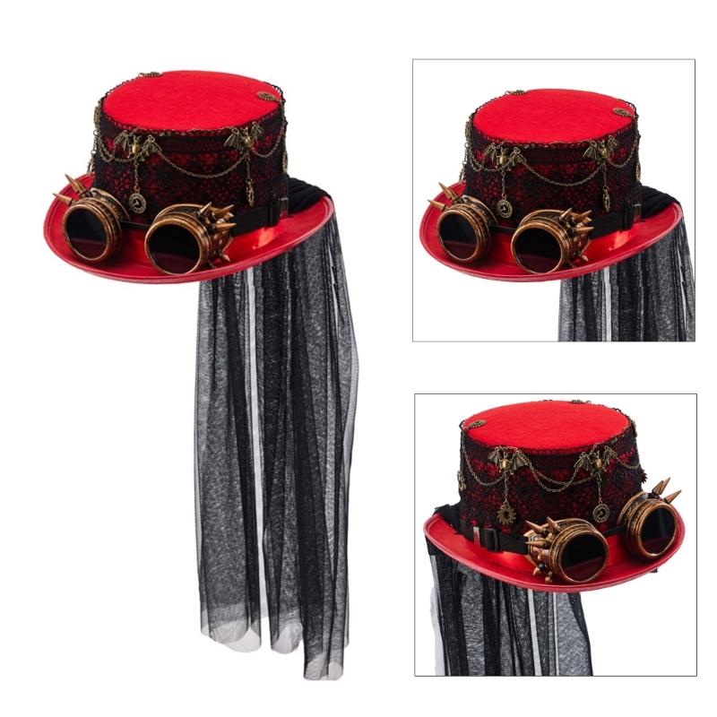 Steampunk Flachkappenhut für Damen Herren mit Schutzbrille Halloween Cosplay Party Kostümhut Gotischer Stil Hut Musikfestival Hut