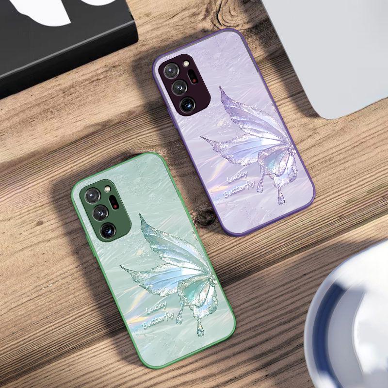 Flowing Butterfly For Samsung Galaxy Note 8 9 10 PRO 20 Ultra A01 02 03 Core 04E 4G 12 13 5G Tempering Glass Phone Case