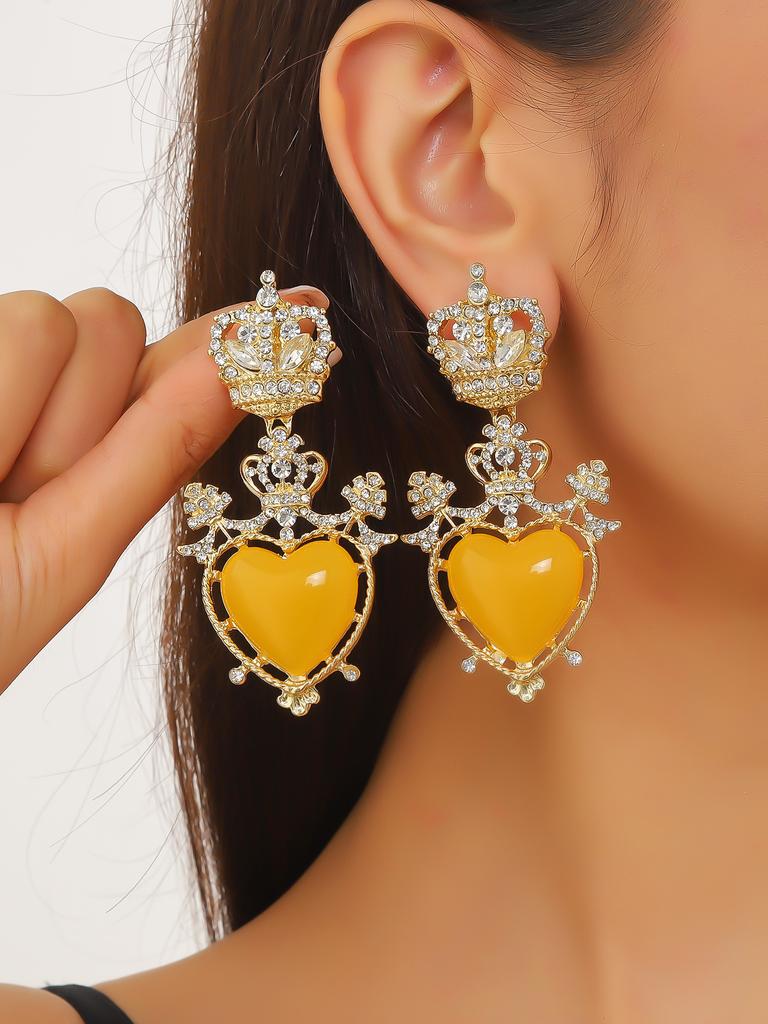 New Summer Fashion Temperament Medium Antique Love Earrings Retro Court Style Hollow Diamond-encrusted Women's Earrings
