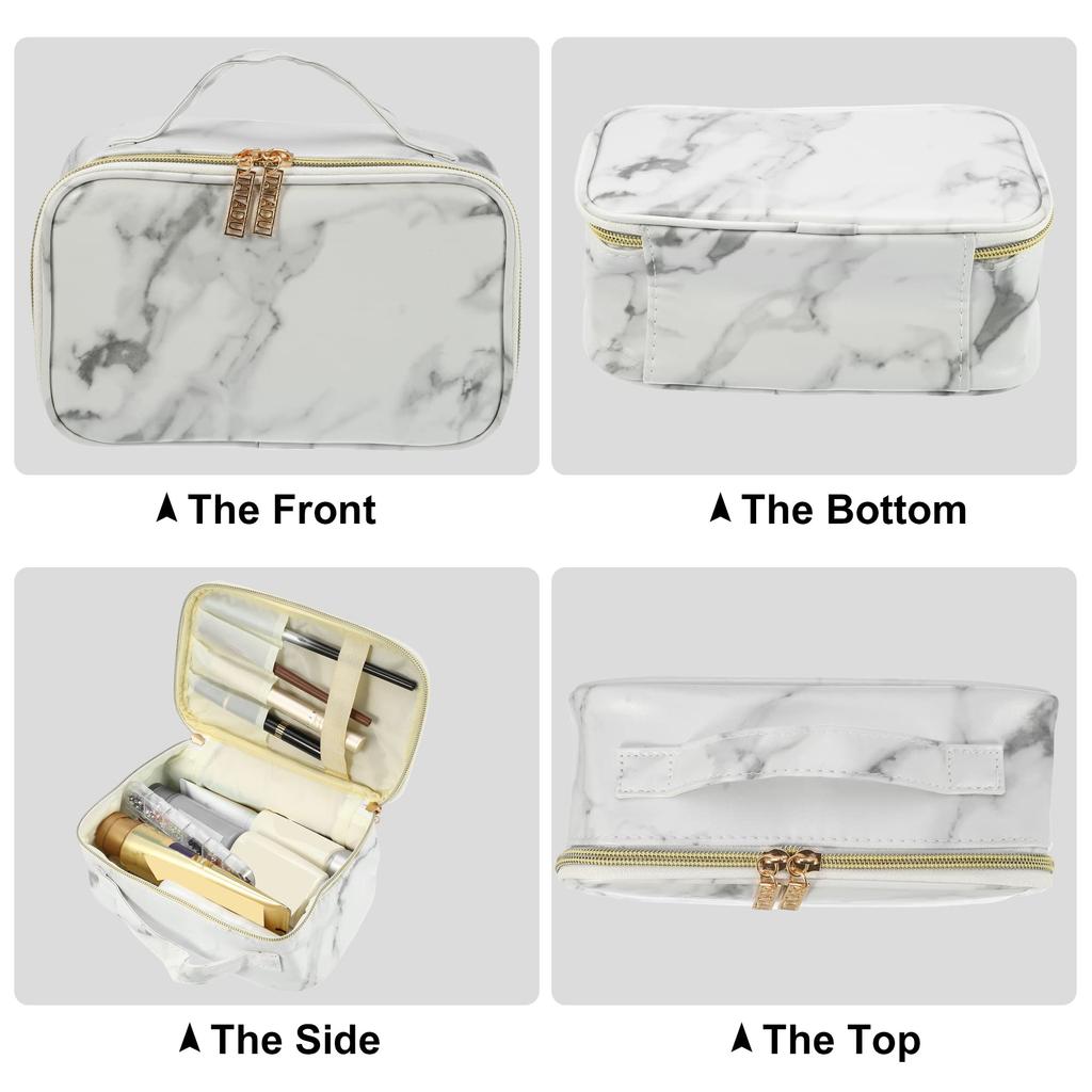 VOCOSTE Makeup Travel Makeup Brush Marble Toiletry Bag for Gray Pouch, Organizer, Women, 21x13x9cm, White,