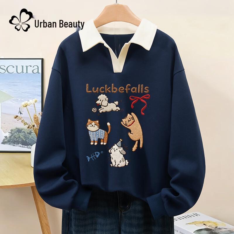 

Women s Polo Collar Graphic Sweatshirt M