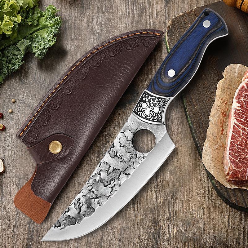 Stainless Steel Meat Fish Fruit Knife Professional Butcher Cleaver Boning Knife Forged Kitchen Chef Knife with Cover