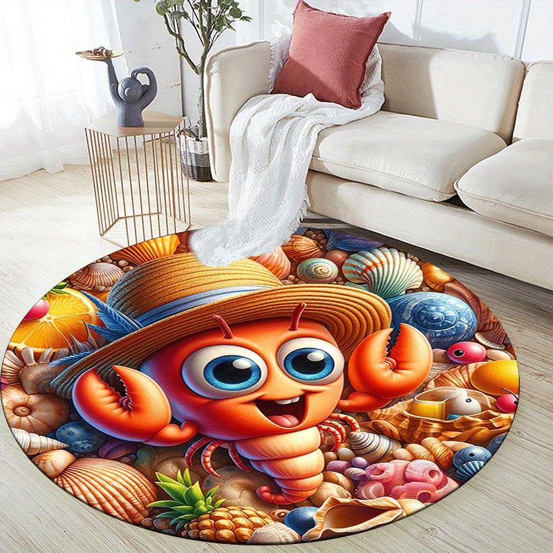 1pc Soft, Absorbent & Non Slip Cute Shrimp Round Rug Soft Circle Rug for Living Room & Bedroom Decor, Chair Mats, and Unforgettable Home Gif