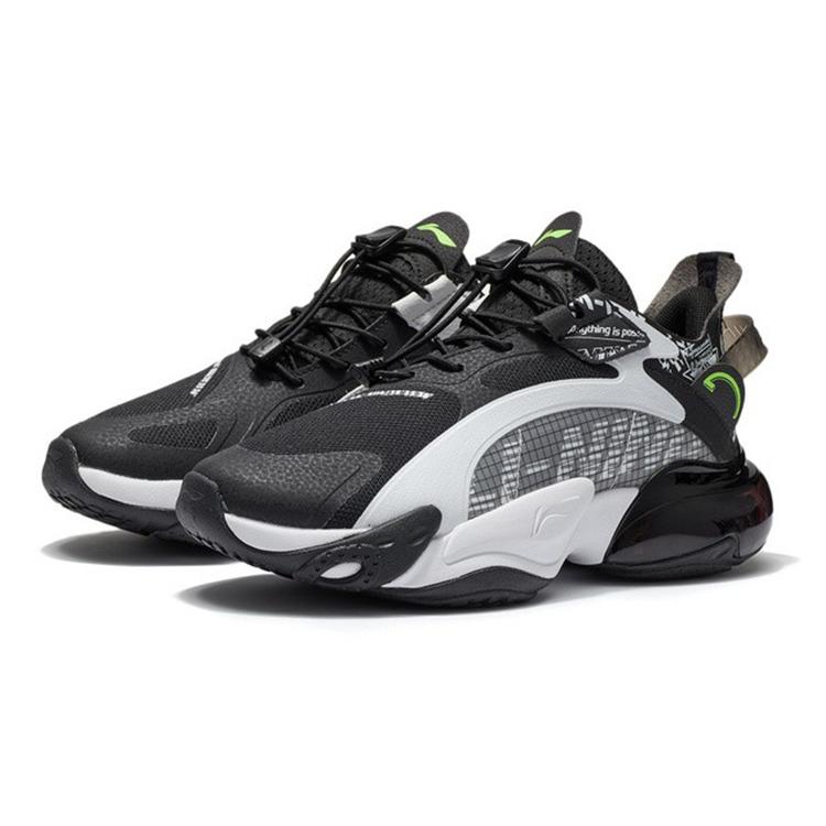 Li Ning Round Qi Beyond Dimensions Slip Resistant Cushioning Abrasion Resistant Low top Running Shoes Black Teenagers YKCS004-1