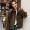 Autumn Jacket Women Brown Loose Simple Zipper Office Lady Coats Long Sleeve Vintage Elegant Female Short Jackets