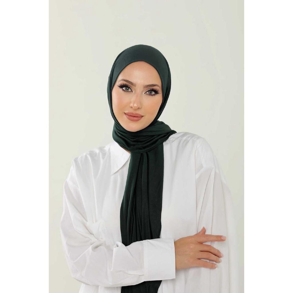 Șal negru din bumbac pieptănat de lux - șal hijab din lycra din jerseu pentru femei