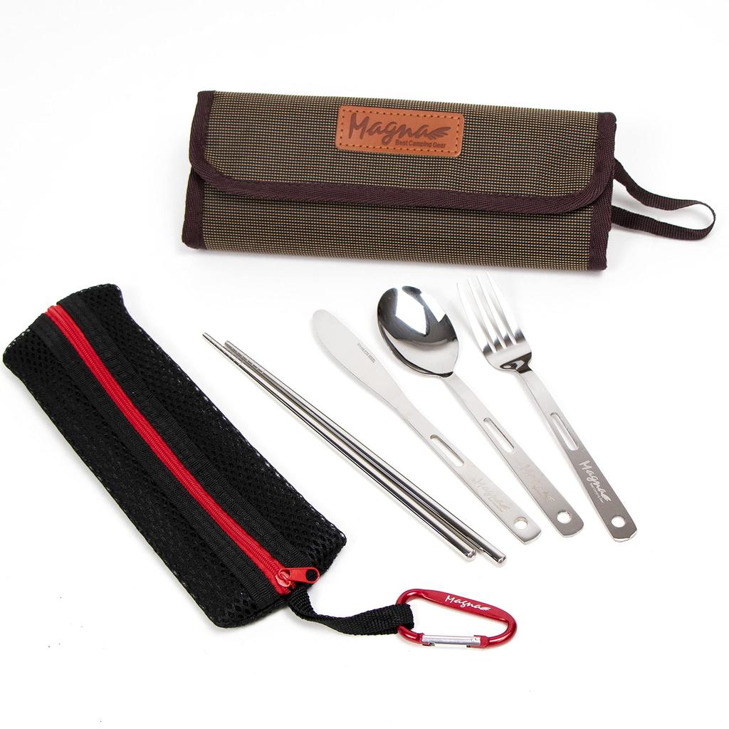Magna Stainless Steel Cutlery Set for 4 13 Compact Storage People, Pieces, (Dark Brown)