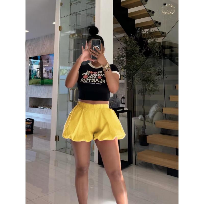 

Летние женские брюки-фонарики с широкими штанинами и эластичной резинкой на талии, тонкие свободные повседневные шорты XL жёлтый