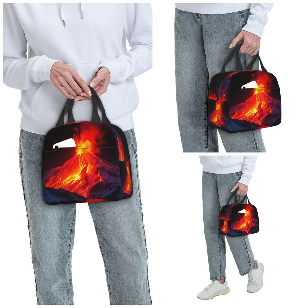 Volcano In The Snow Insulated Lunch Bag for Women Office Cooler Thermal Food Box Tote Portable Lunch Boxes Container