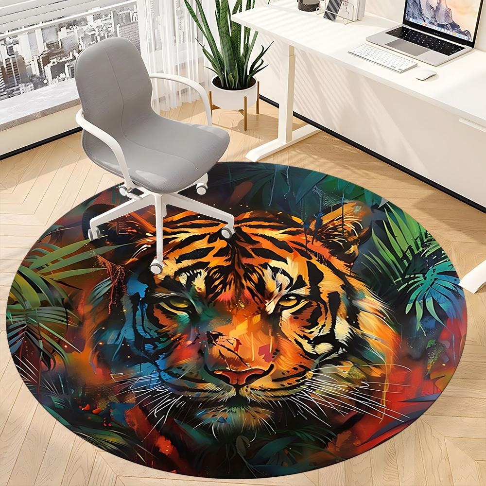 

1pc Tiger Print Chair Carpet for Office, Soft Comfortable Mat For Office, Living Room, Bedroom, Machine Washable Carpet yy251112215 80cm by 80cm