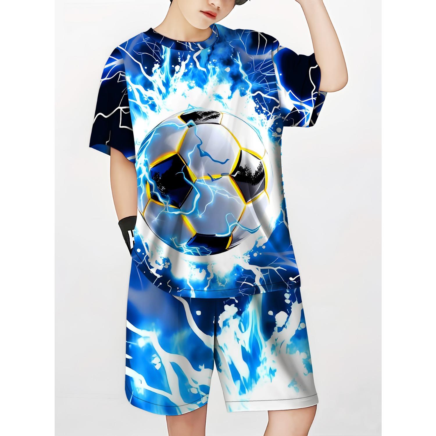 

Boys Football Fashion Digital Printed Spring/Summer T-shirt Shorts Set Sports Outdoor Comfortable T-shirt Children s Set 5-6 Years