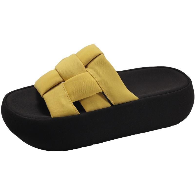 Плетеные платформенные уличные тапочки из одного слова женские 2025 лето новая мода универсальные удобные пляжные сандалии 35 жёлтый