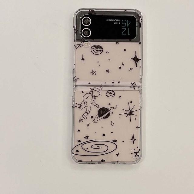 

3 в 1 чехол для Samsung Z Flip 4 3 5g мультфильм Планета Звезды Луна ПК жесткий защитный чехол для телефона Galaxy Flip3 Flip4 пара Капа For Samsung Z Flip 3