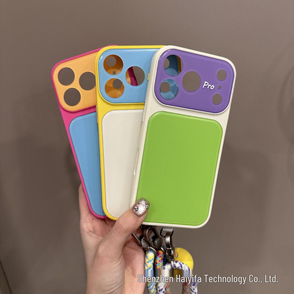Compatible with Apple iPhone 16 Color-Block Soft Edge Dopamine Case with Large Window & Lanyard for 17 Promax