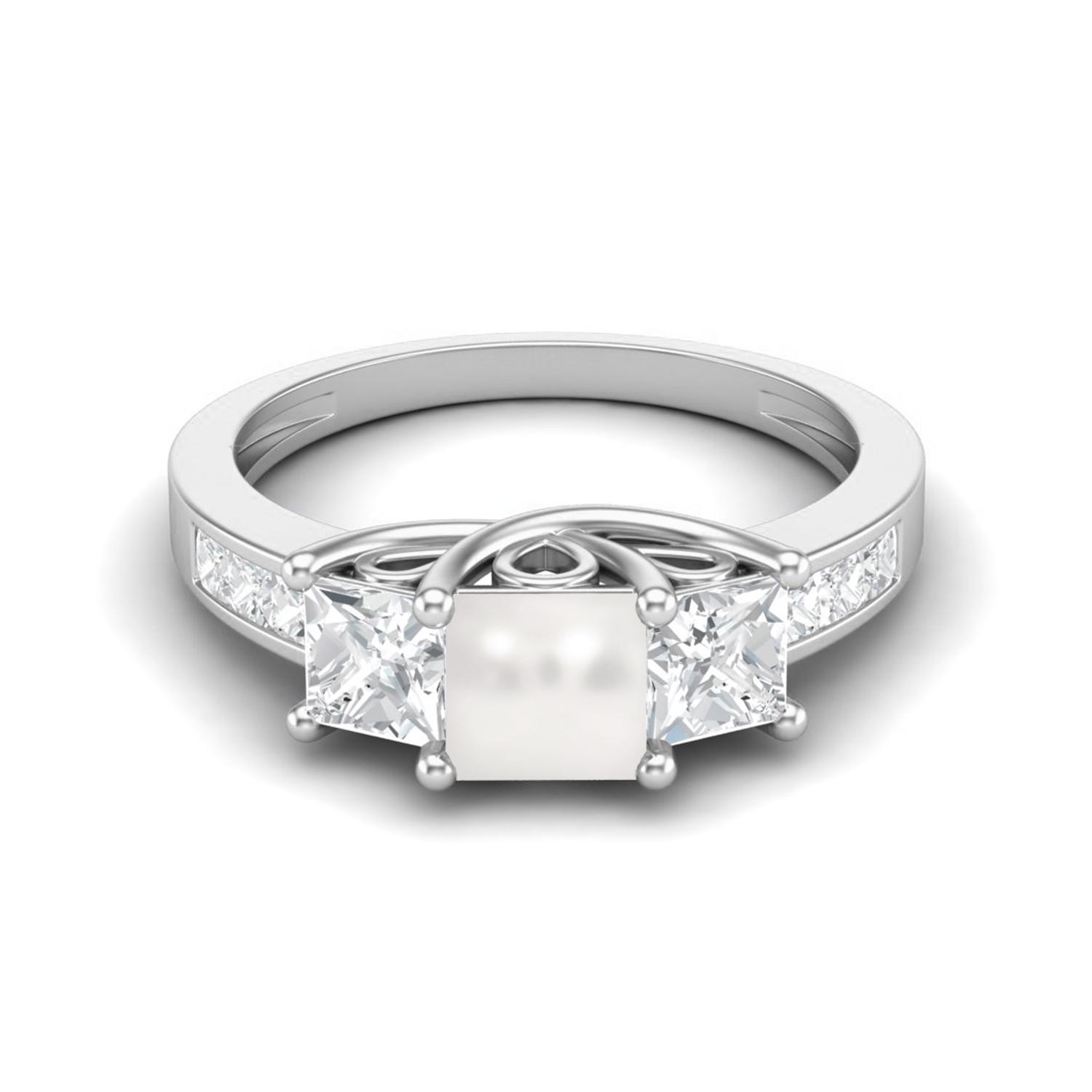 2.11 Cts Square Cut Halo Three Stone Pearl Gemstone 925 Sterling Silver Women Ring 8 белый