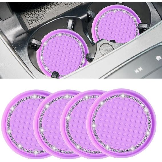 Amooca Car Cup Coaster 4 Pack Universal Non-Slip Cup Holders Ert Coasters Bling Crystal Rhinestone Car Interior Accessories Black Flower