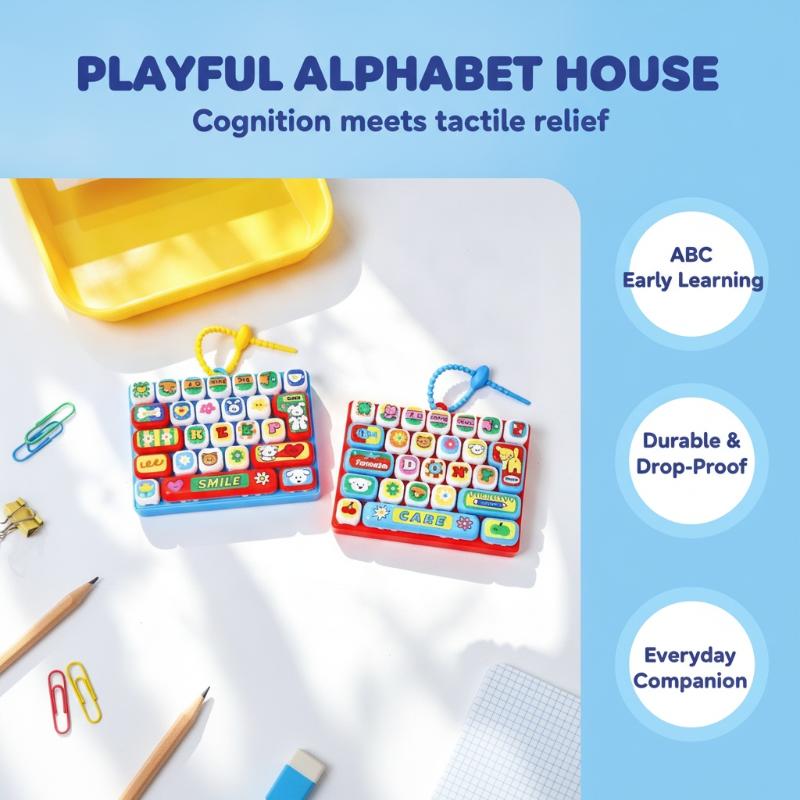 Cute Cartoon Fidget Keyboard Keychain 26 Buttons Stress Relief Perfect For Bag Decoration Kids Gifts