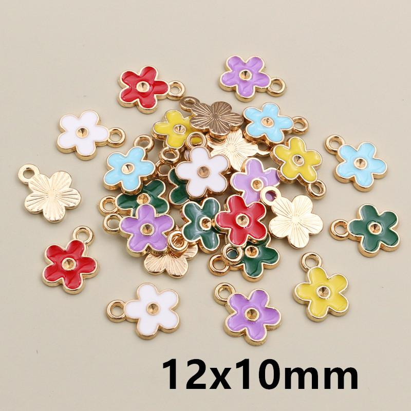 50Pcs 11x9mm Small Alloy Flower Charms Pendants Multi Colors For DIY Bracelet Necklaces Jewelry Making Accessories