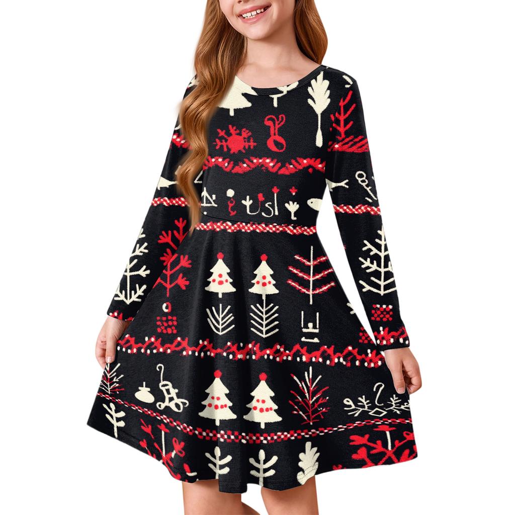 Girls' Princess Dress - Long Sleeve A-Line T-Shirt Dress Christmas Day