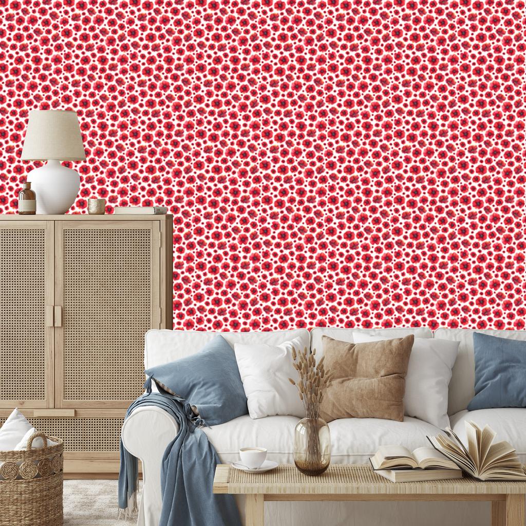 Wallpaper Flowers Coral and Red for Living Room and Bedroom 50x1000