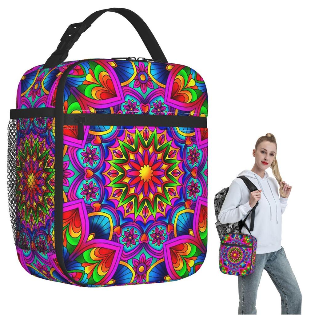 Psychedelic Summer Color Mandala Print Insulated Lunch Bag for Women Children Portable Food Boxes Thermal Lunch Box Tote