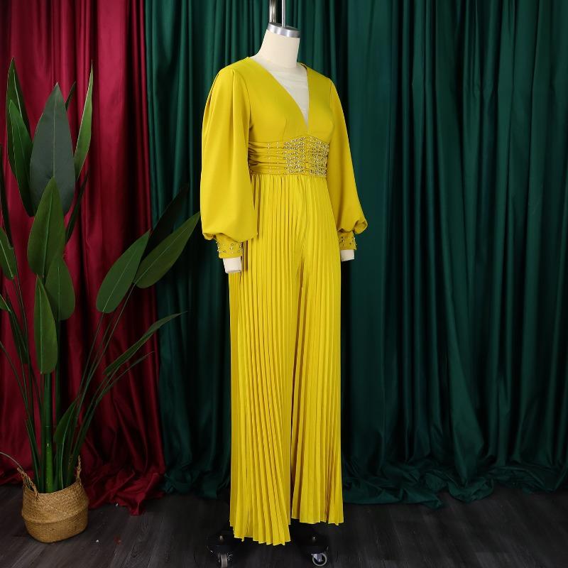 Damen Herbst Perlen Mesh Mode Lässig Lose Weite Bein Jumpsuit