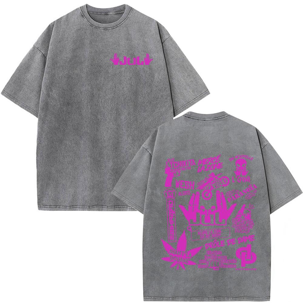 

French Rapper Jul Merch Vintage Washed T Shirt Mens Women Clothing Cotton Casual Tshirt Fashion Hip Hop Short Sleeve Tshirts S