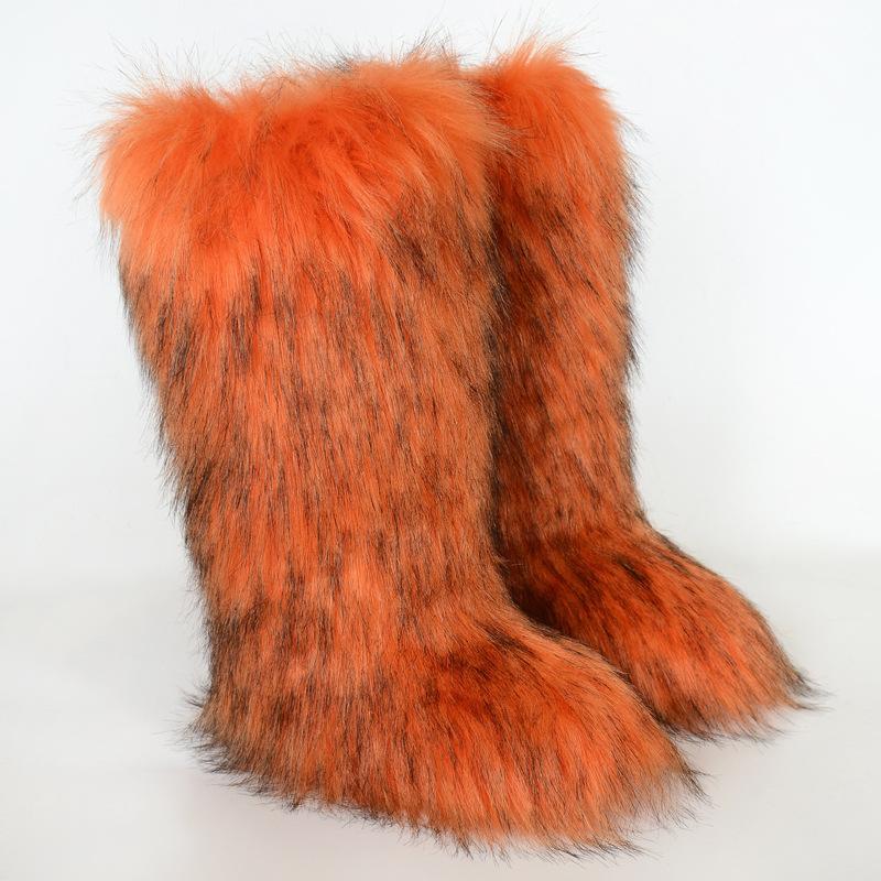 Ladies Winter Faux Fur Raccoon Hairy Boots Snow Boots Shoes