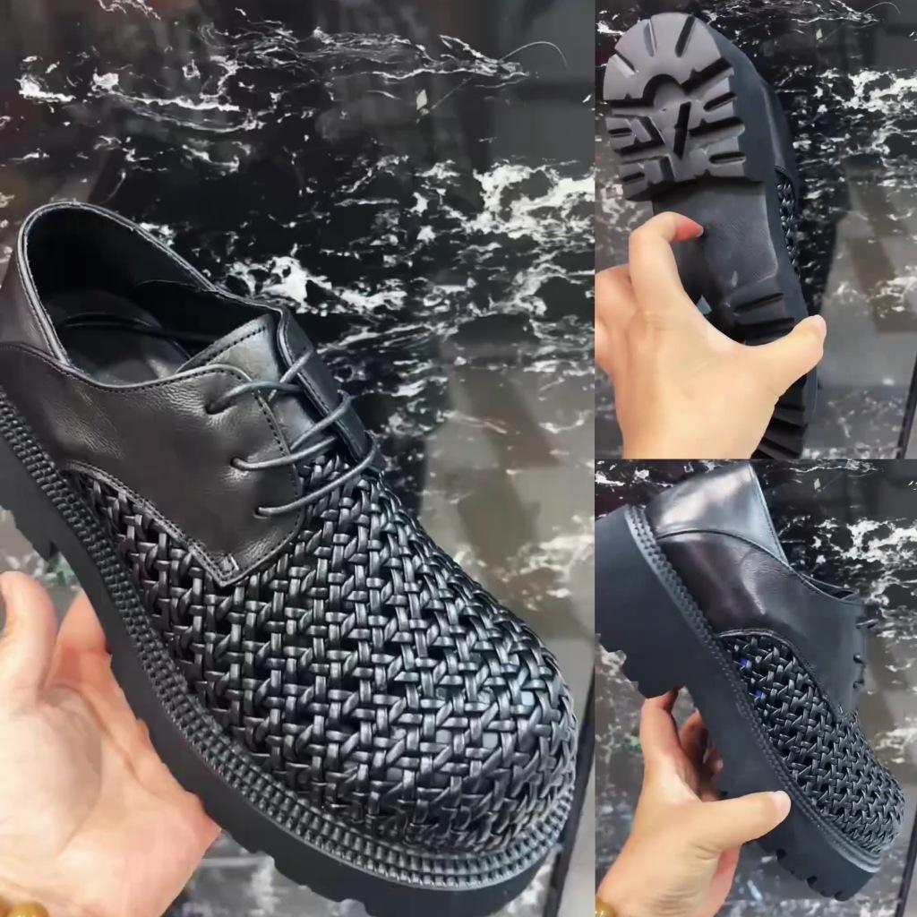 Summer men's sandals hand-woven breathable business dress casual big head leather shoes hollow inner heightening hole shoes