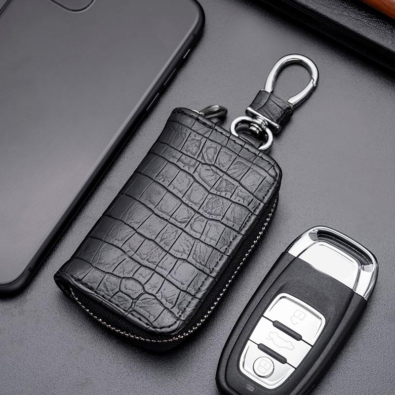 Car Keychain Cover Crocodile Pattern Men'S Keychain Leather Car Key Wallet Butler Key Storage Bag Zipper Key Bag Unisex Pouch