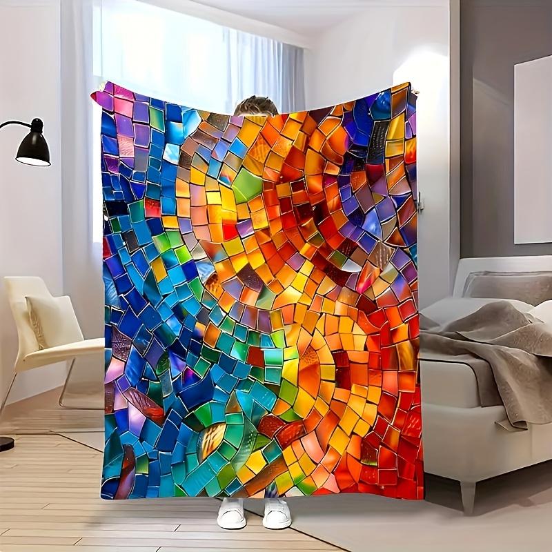 

One Comfortable Colorful Patchwork Glass Window Pattern Design Print Flannel Blanket, Fashionable, Soft, Warm, Suitable for All Seasons Mult 150x200cm