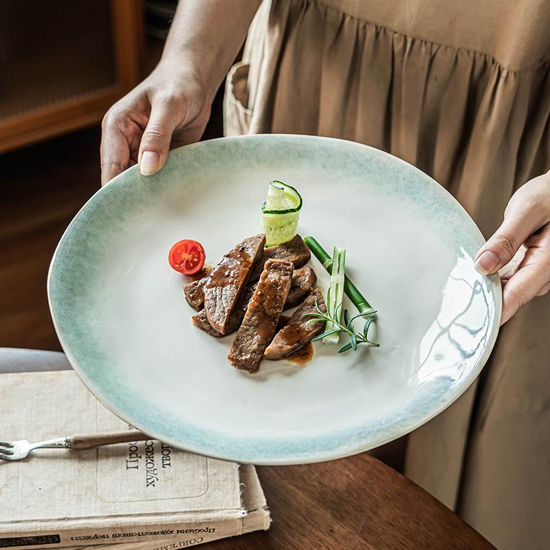 Steak Plate High Value Gradual Change Large Plate Special-Shaped Ceramic Plate Household Dish Plate Pasta Plate Tableware Western Plate