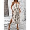 Strappy Printed Dress - Elegant Ink Silk Gauze for Commute and Casual Wear