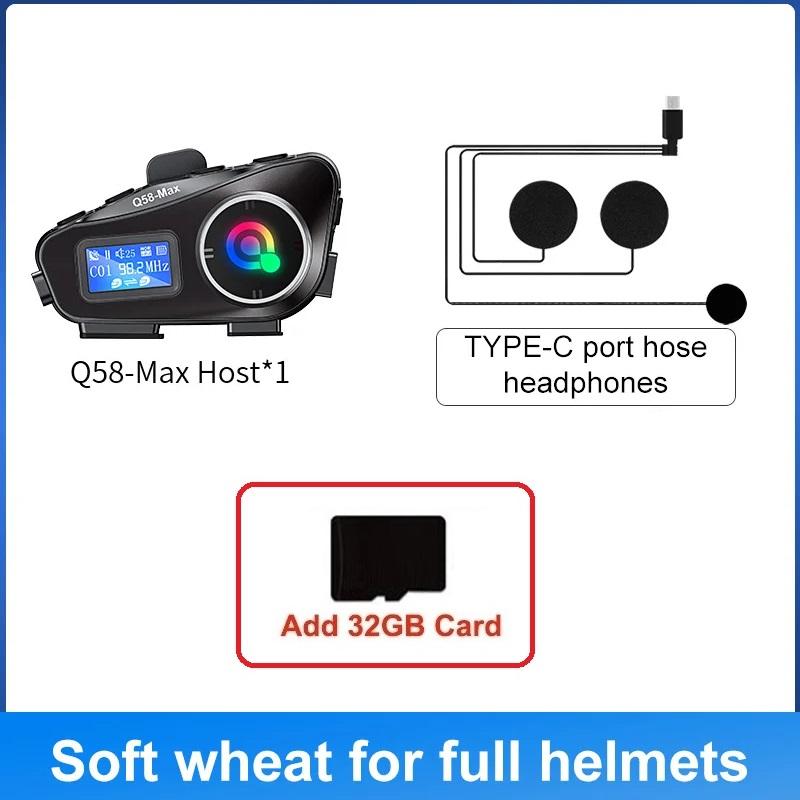 Bluetooth Headset for Motorcycle Helmets, Long Battery Life, Two-Way Intercom, Music Mixing, FM Radio, LCD Display for Cycling
