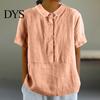 Women Shirt Casual Doll Collar Buttons Half Placket Short Blouse Sleeve Single Breasted Solid Color Loose Fit